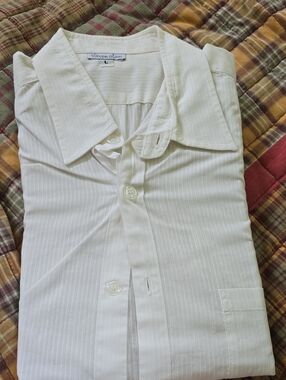 Steven Alan 100% Cotton White Textured Pinstripe Men's Button Shirt